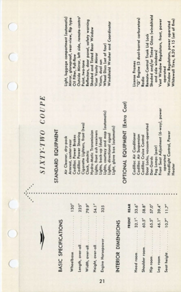 1960 Cadillac Salesmans Data Book Page 138